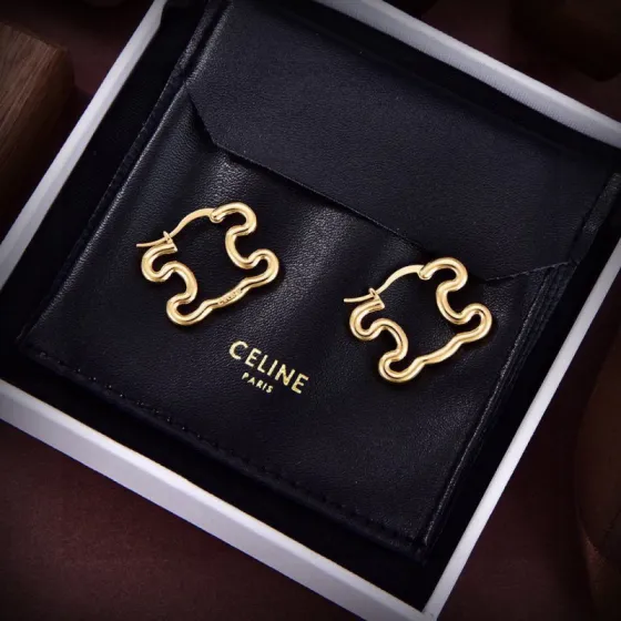 Celine Precious Wavy Hoop earrings 18k gold tone metal no gemstones 2 5cm hoop diameter