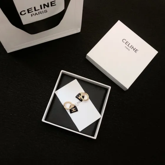 Celine Triomphe Padlock Charm Hoop Earrings earrings gold-tone metal with black enamel and gold Triomphe logo detailing 1 5cm hoop diameter 2cm total drop length