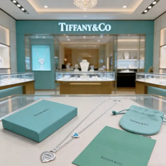 Tiffany Co Return to Tiffany Double Heart Tag necklace sterling silver with turquoise blue enamel and clear diamond accents 18 inches