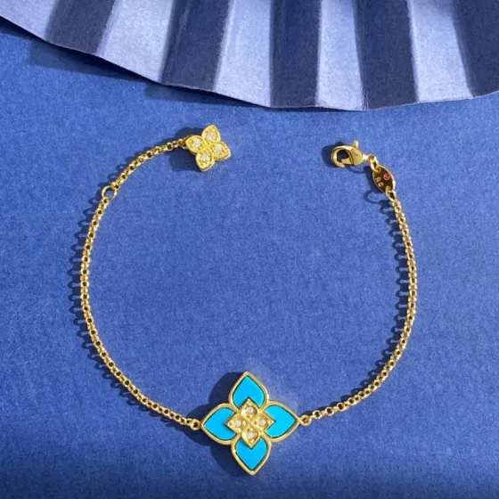 Roberto Coin Venetian Princess bracelet Yellow gold with turquoise malachite rhodonite and diamond accents 18cm