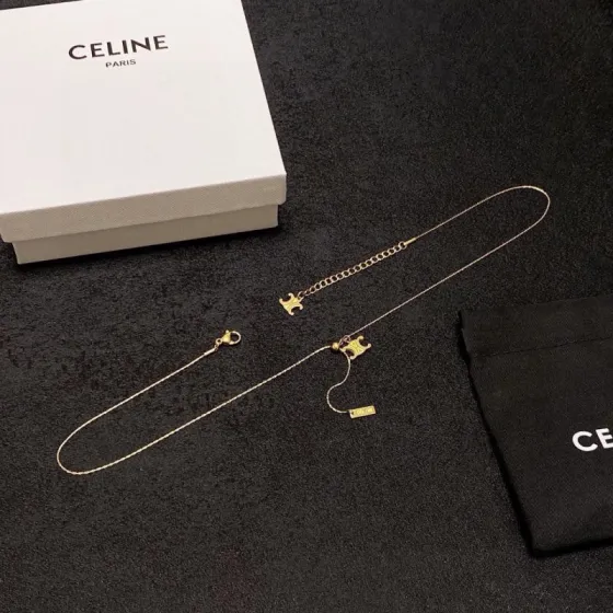 Celine Triomphe Lariat necklace gold-tone metal 45cm with 5cm extender