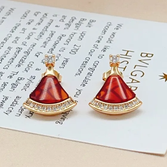 Bvlgari Divas Dream earrings rose gold metal with red carnelian and clear diamond accents 1 5cm earring length