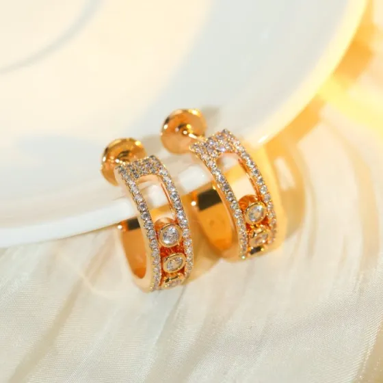 Messika Move Uno earrings 18k rose gold with clear diamonds 15mm hoop diameter
