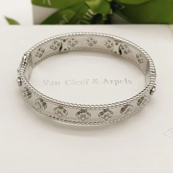 Van Cleef Arpels Perlee bracelet Silver-toned white gold with clear diamond accents 17cm