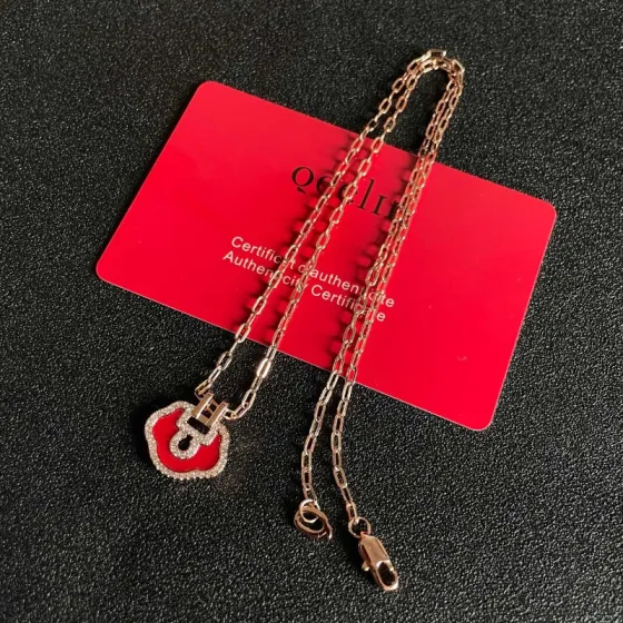 Qeelin Yu Yi Mini Ruyi necklace 18K rose gold red carnelian diamond 42cm