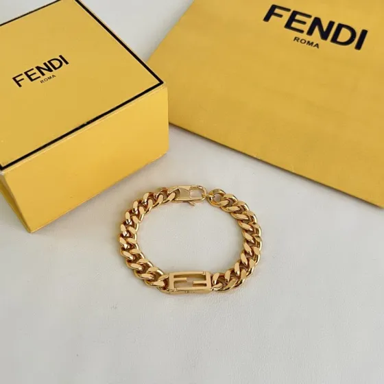 Fendi FF Logo Curb Chain bracelet Gold-tone metal Silver-tone metal 19cm