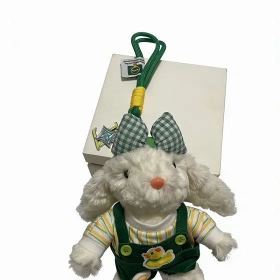 Louis Vuitton Anger Forest Plush Bunny Charm pendant Silver-tone metal with green and yellow enamel white plush with green yellow orange fabric accents 12cm strap length