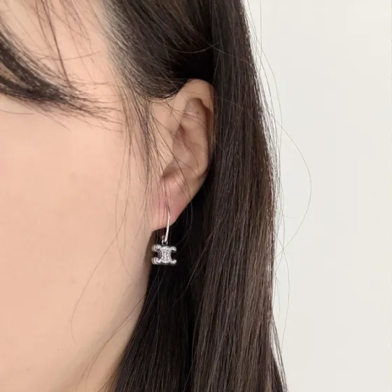 Celine Triomphe Crystal Drop Earrings earrings Silver-toned gold-toned metal with clear crystal pave 1 5cm drop length