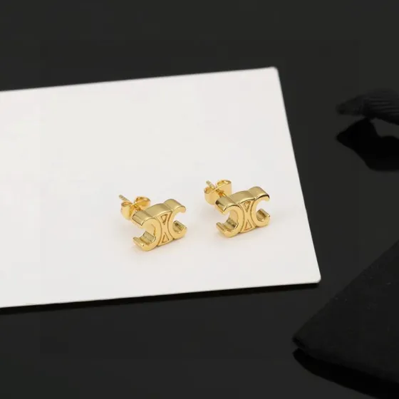 Celine Triomphe earrings gold-tone metal 1cm stud diameter