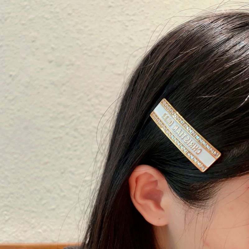 Dior Christian Dior Logo Crystal Hair Clip brooch Gold-tone metal white enamel clear crystal stones 5cm length