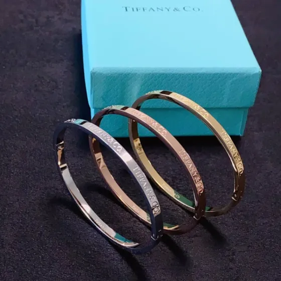 Tiffany Co Tiffany Logo Engraved Hinged Bangle bracelet Polished gold-tone metal no accent stones 17cm inner circumference