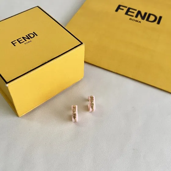 Fendi Fendi Roma Logo Hoop Earrings earrings gold-tone metal with light pink enamel 1 2cm diameter