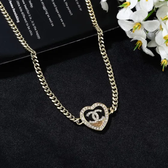 Chanel Goose Heart CC Choker necklace light gold metal black enamel clear crystal rhinestones 40cm with 5cm extender
