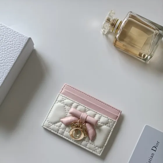 Christian Dior Lady Dior card holder Ivory and blush pink lambskin with gold-tone metal hardware 10 5 8 0 5cm