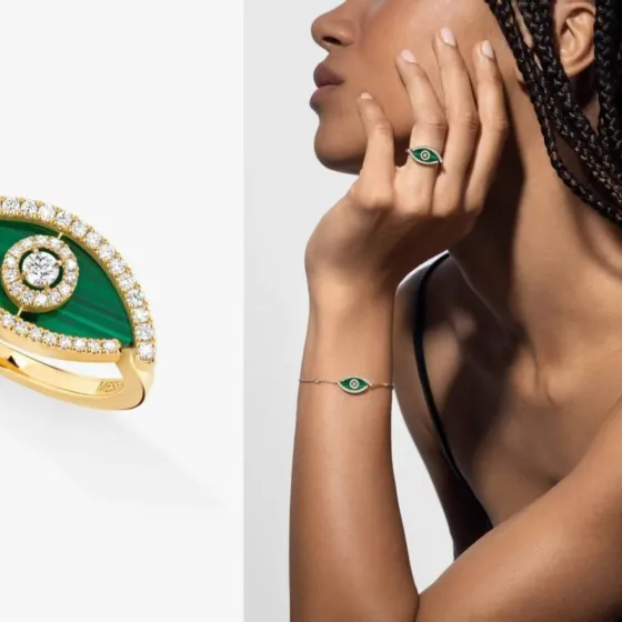 Messika Lucky Eye ring Yellow gold rose gold white gold with malachite turquoise and clear diamonds 6 7 8