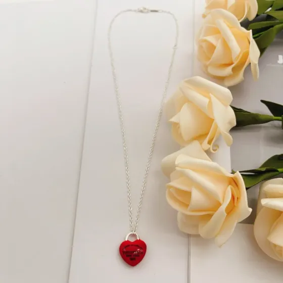 Tiffany Co Return to Tiffany Red Heart Tag necklace Sterling silver with bright red enamel heart pendant 18 inches