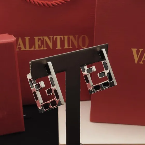 Fendi FF Logo Cutout Hoop Earrings earrings silver-tone metal with black enamel inlay 3cm square