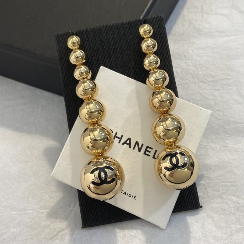 Chanel CC Graduated Bead Drop Earrings earrings gold-tone metal with black enamel CC logo 7cm drop length