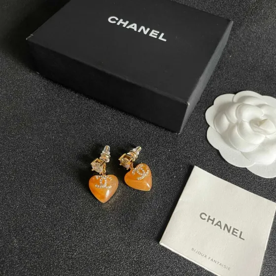 Chanel CC Logo Resin Heart Drop Earrings earrings gold tone metal orange translucent resin clear crystal accents 2 5cm drop length