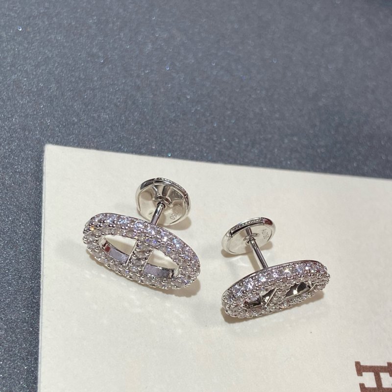 Hermes Farandole earrings silver-toned metal with clear diamond-like stones 10mm