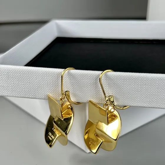 Celine Folded Geometric Drop Earrings earrings Polished gold-tone metal no accent stones One Size 3cm drop length