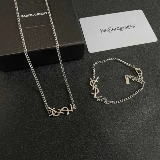 Saint Laurent Cassandre YSL Monogram bracelet silver-toned metal no gemstones 18cm with 3cm extender
