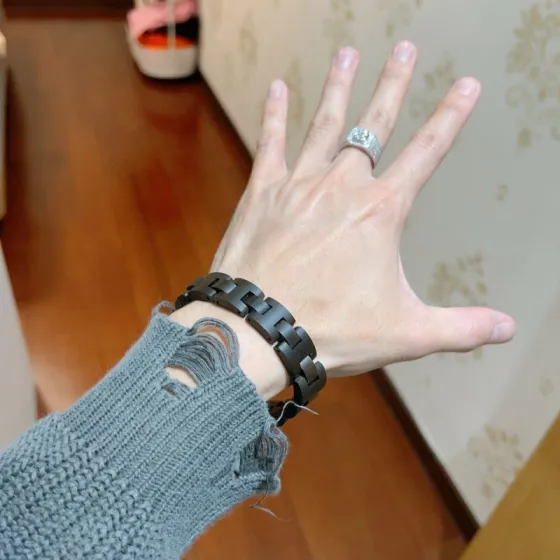 Bvlgari BVLGARIBVLGARI bracelet matte dark brown wood with silver-tone metal clasp 19cm