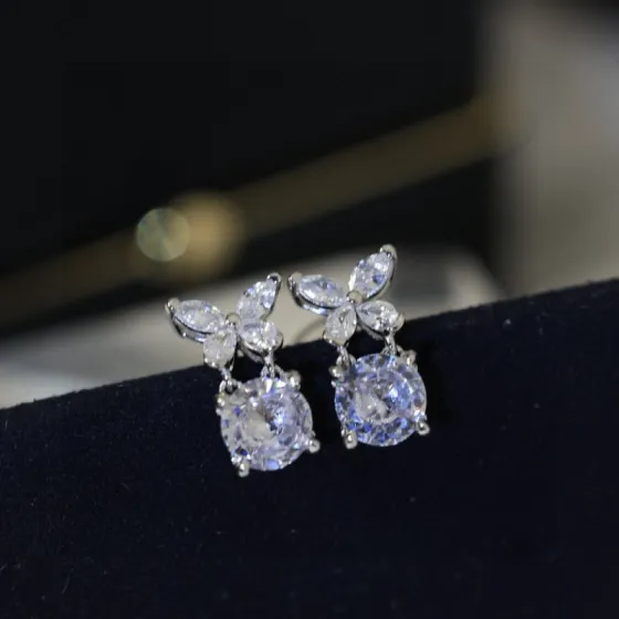 Graff Butterfly Diamond Drop earrings sterling silver metal clear white diamond simulants 1 2cm drop length
