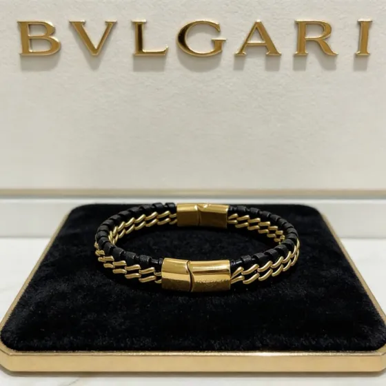Bvlgari B zero1 bracelet Yellow gold tone metal with black woven leather 19cm