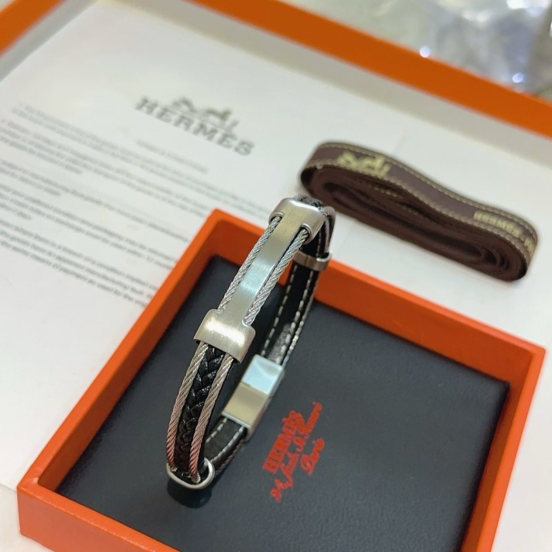 Hermes New Anger Forest bracelet Silver-toned metal with black braided leather 19cm
