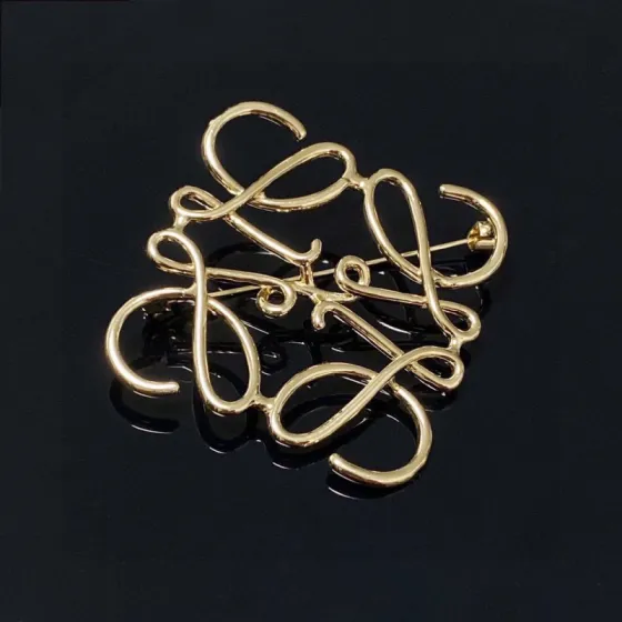 Loewe Anagram brooch gold tone metal 4 5cm width
