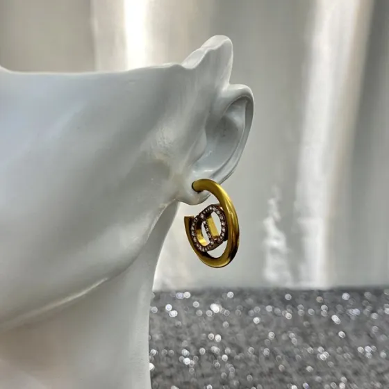 Dior 30 Montaigne CD Hoop Earrings earrings antique gold-tone metal with clear crystal accents 2cm hoop diameter