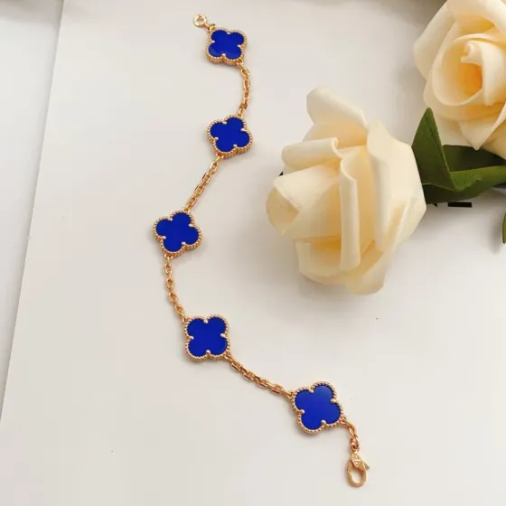 Van Cleef Arpels Vintage Alhambra bracelet Rose gold with blue lapis lazuli clover motifs 18cm