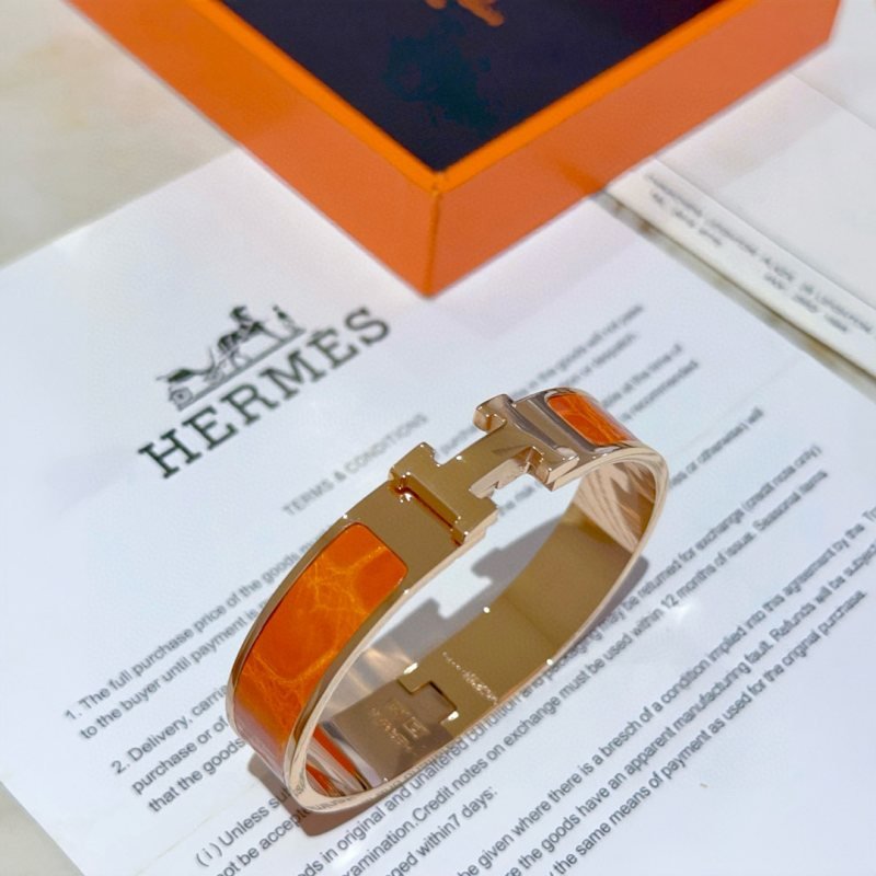 Hermes Clic Clac H bracelet Rose gold metal with orange enamel PM