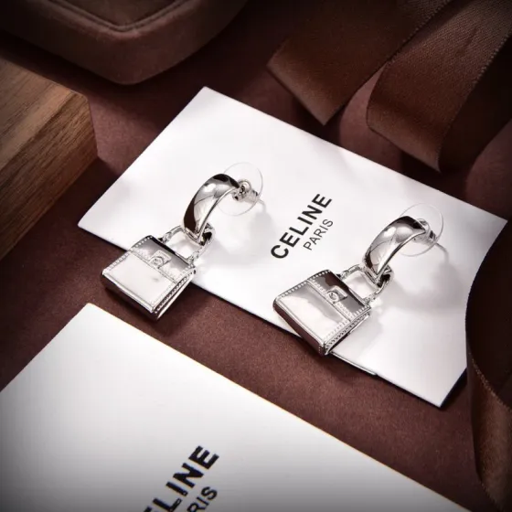 Celine Mini Triomphe Bag Charm Drop Earrings earrings silver-toned metal no accent stones 2 5cm drop length