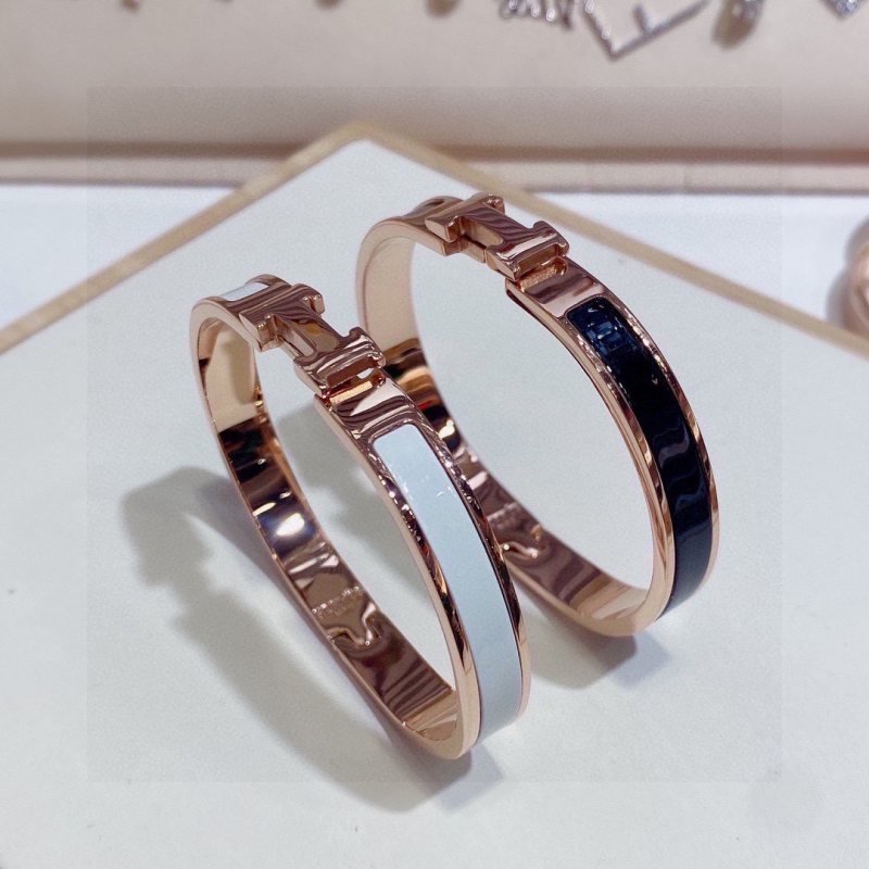 Hermes Clic H bracelet rose gold metal with black white orange beige enamel 8mm MM