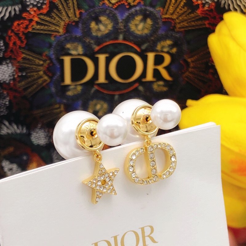 Dior Tribales CD Star Pearl Earrings earrings Gold-tone metal white resin pearls clear crystal rhinestones One Size drop length approx 2 5cm