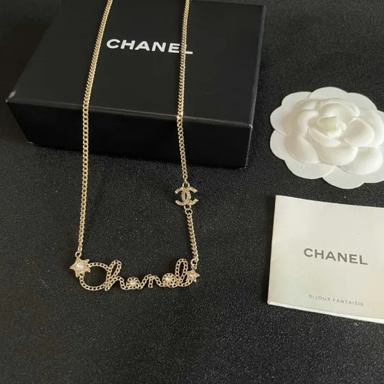 Chanel Script Logo Star Crystal CC Necklace necklace Gold-tone metal with clear crystal accents 42cm