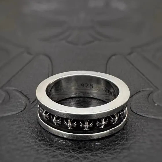 Chrome Hearts Mini Plus CH Spinner Ring ring oxidized sterling silver with black antiqued detailing US 9