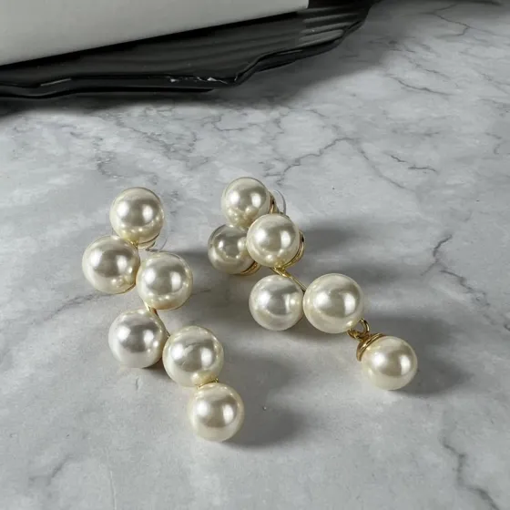 Celine YHED050 Pearl Drop Earrings earrings gold-tone metal with cream white imitation pearls 6cm drop length
