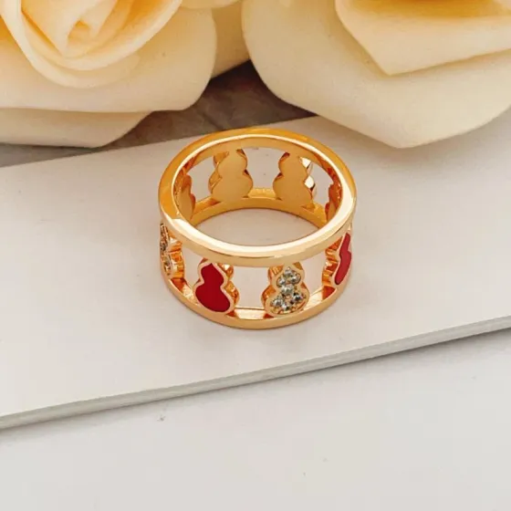 Qeelin Wulu ring 18K rose gold red enamel clear diamond 7