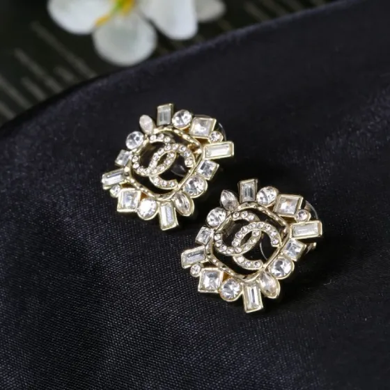 Chanel CC Logo Multi-Cut Crystal Stud Earrings earrings gold-tone metal with clear faceted crystals 1 8cm diameter per earring
