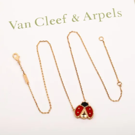 Van Cleef Arpels Lucky Spring Ladybug Pendant Necklace necklace 18k rose gold with red carnelian and black onyx 42cm with adjustable extender
