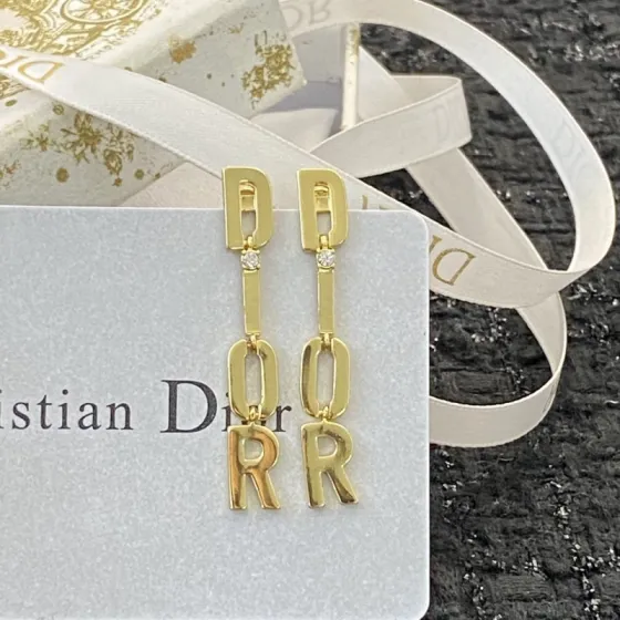 Dior Dio r evolution DOR Letter Drop Earrings earrings gold-tone metal with clear crystal accents 4 5cm drop length