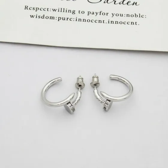 Cartier Juste un Clou earrings silver-toned metal with clear diamond accents 12mm hoop diameter