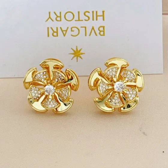 Bvlgari Divas Dream Flower earrings yellow gold with clear diamond simulants 1 5cm diameter