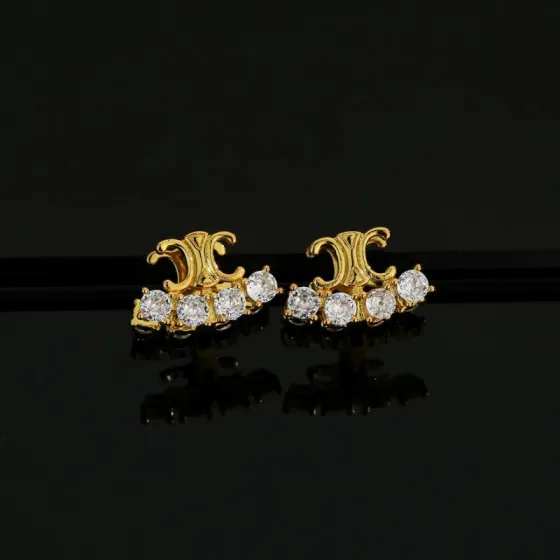 Celine Triomphe Crystal Stud Earrings earrings gold-tone metal with clear faceted crystals 1 2cm width per earring