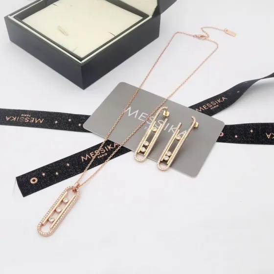 Messika Move Series necklace rose gold metal with clear diamond stones 45cm adjustable chain