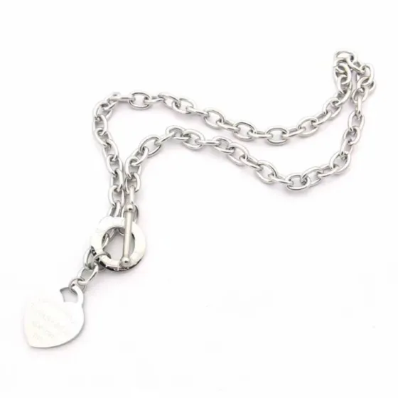 Tiffany Co Return to Tiffany Heart Tag Toggle necklace Silver yellow gold rose gold metal with matching heart tags no gemstones 18 inches
