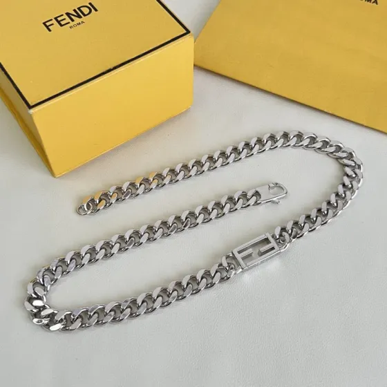Fendi FF Logo Curb Chain necklace Silver-toned metal no accent stones 45cm